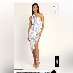 LULUS XS Elevated Looks White Leaf Print One-Shoulder Cutout Midi Dress NWT